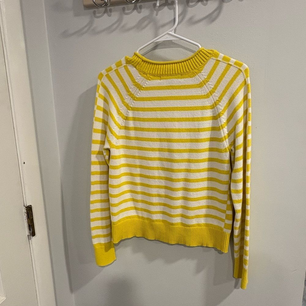 Banana Republic Yellow and White Striped Crew Neck Sweater